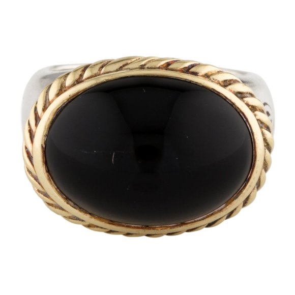 DAVID YURMAN STERLING SILVER & 18K YELLOW GOLD ONYX RING